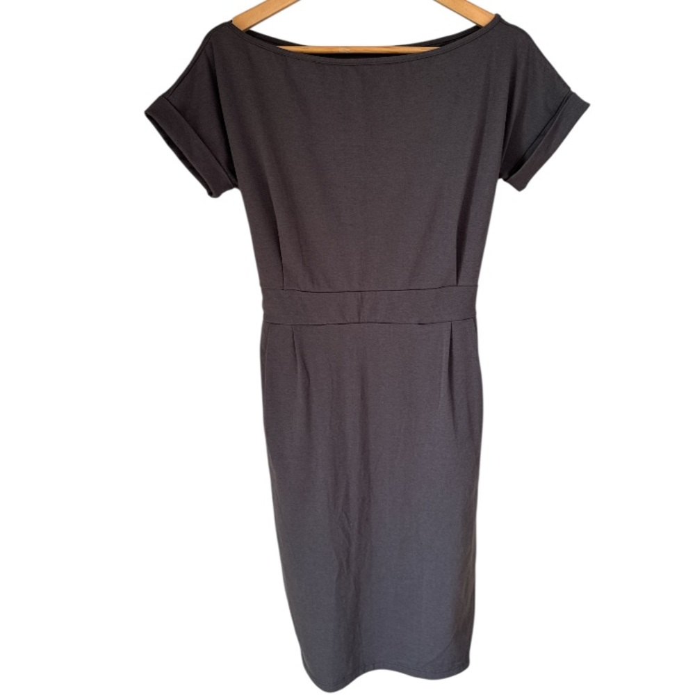 Grey tieback short sleeve dress stretch has pockets size large
